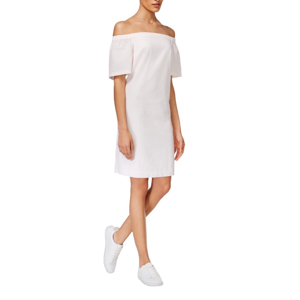 Maison Jules seersucker off the shoulder shift dress size M